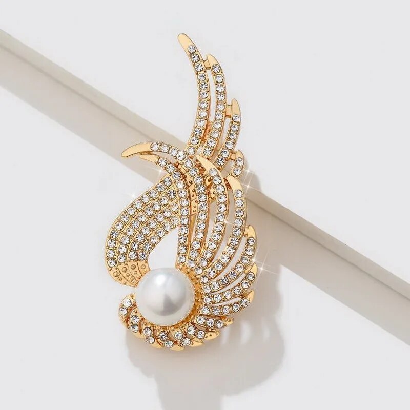 Perlen-Liebes-Herz-Broschen für Damen – elegante Engelsflügel